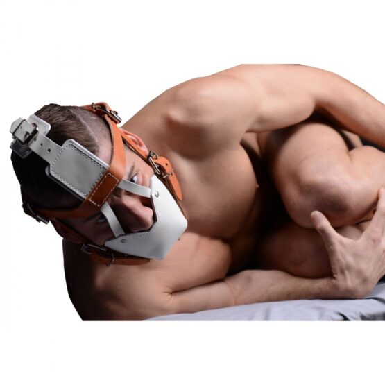White and Tan Hospital Style Leather Muzzle - Image 4