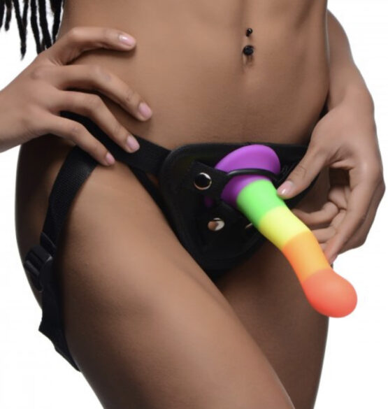 Proud Rainbow Silicone Dildo with Harness