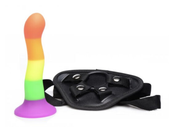 Proud Rainbow Silicone Dildo with Harness - Image 5